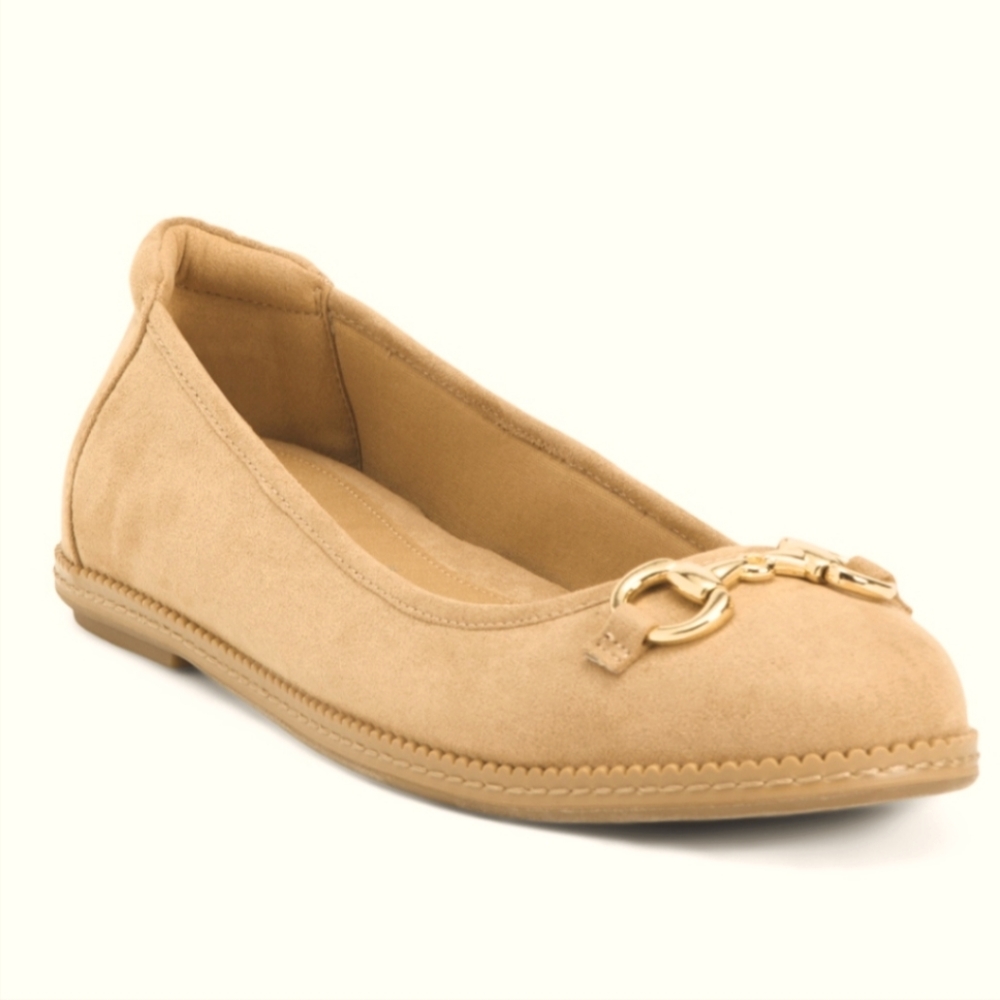ANNE KLEIN comfort flats SHOES Elyssa BRAND NEW suede SO COMFY goldtone hardware - Picture 1 of 7